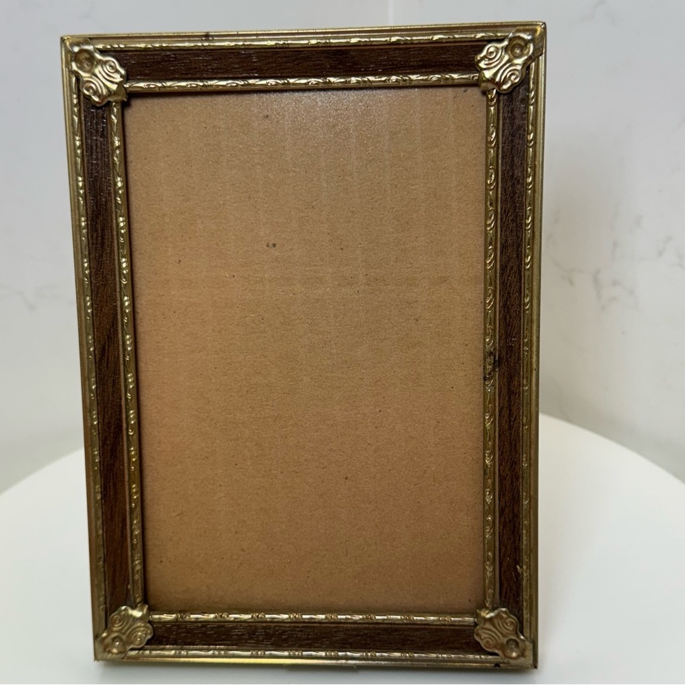 Vintage Gold Tone Art Deco Baroque Picture Frame MCM Faux Wood Detail Ornate